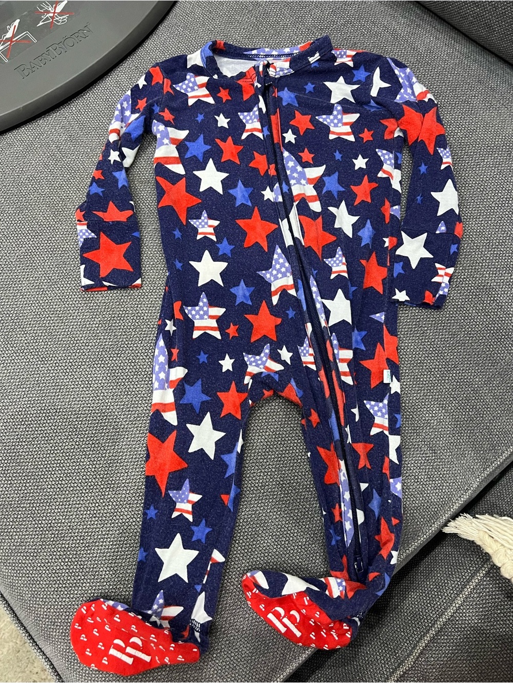 Posh Peanut Navy, Red & White Star Footed One-Piece 3-6 month